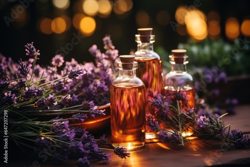 Essential Aromatic oil and lavender flowers,atural remedies, aromatherapy