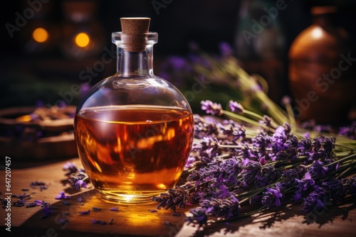 Essential Aromatic oil and lavender flowers,atural remedies, aromatherapy