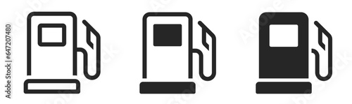 Gas station icon set. Fuel, Gasoline, Dirsel, Car fuel, Petrol, Fuel pump nozzle flat and line style icons - stock vector.
