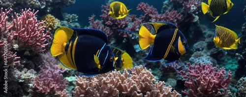angel fish in water among the corals