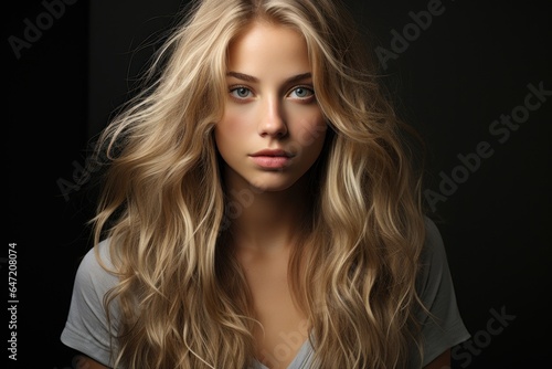 portrait of a young beautiful girl with clear skin and long blond  hair