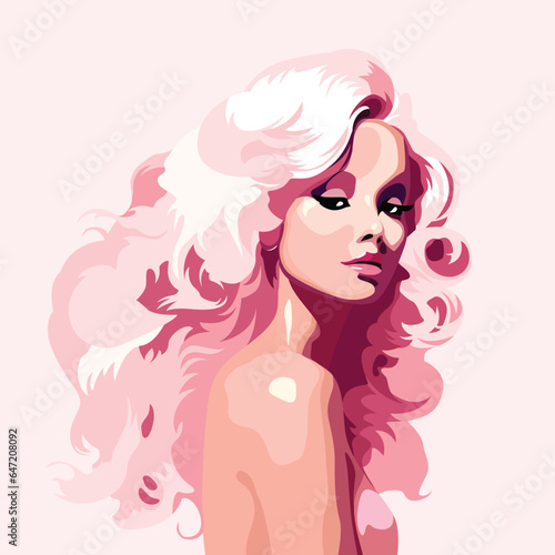 Elegant modern portrait of a blond woman in soft pink tones, capturing contemporary style and femininity