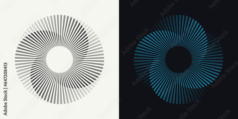 Abstract hypnotic circle with gradient lines isolated on a background. Dynamic color ring pattern. Circular line element concept for a sound wave, radio, sonar. Geometric centric vector illustration