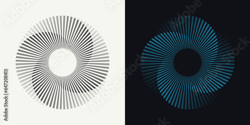 Abstract hypnotic circle with gradient lines isolated on a background. Dynamic color ring pattern. Circular line element concept for a sound wave, radio, sonar. Geometric centric vector illustration
