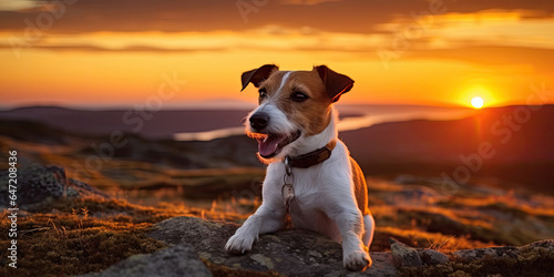 Tableau sur toile Silhouette background of a beautiful happy jack russell terrier pet dog