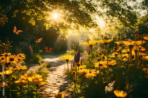 Summer s Golden Glow  A Natural Oasis with Flowers and Butterflies