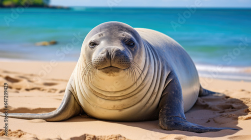 The Hawaiian monk seal (Neomonachus schauinslandi) is an endangered species of earless seal in the family Phocidae that is endemic to the Hawaiian Islands. photo
