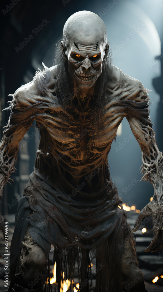 Zombie emerges from the shadows, its eyes radiating an eerie glow, hinting at its otherworldly nature and malevolent intentions. Generative AI Zombie emerges from the shadows, its eyes radiating an eerie glow, hinting at its otherworldly nature and malevolent intentions. Generative AI