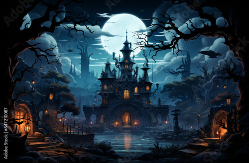 a Halloween vector background, Halloween night. generative ai © artpritsadee