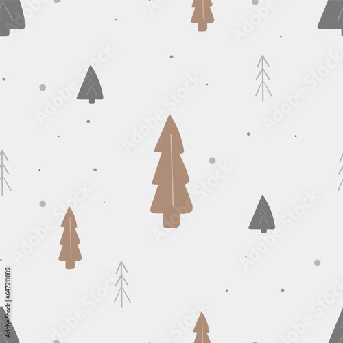 Seamless pattern in Scandinavian style. Winter, snow, pine trees, spruce trees. For printing, wallpaper, wrapping paper, bed linen, scrapbooking, textiles, children's room design.
Vector eps 10.