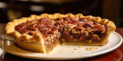 Pecan Pie with a caramelized filling and a crunchy pecan topping