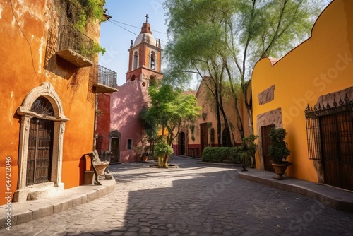 Old town with beautiful churches in Tlaquepaque. Generative AI