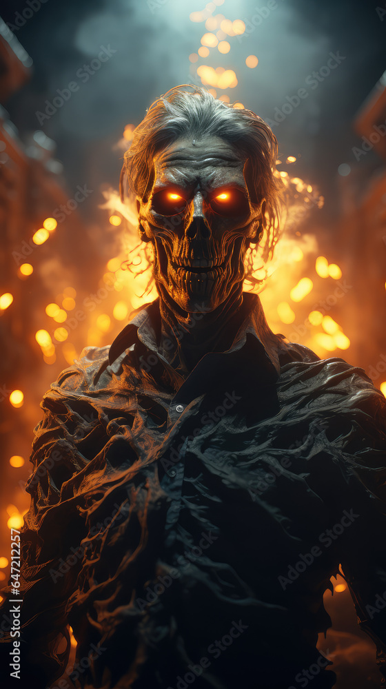 Zombie emerges from the shadows, its eyes radiating an eerie glow, hinting at its otherworldly nature and malevolent intentions. Generative AI Zombie emerges from the shadows, its eyes radiating an eerie glow, hinting at its otherworldly nature and malevolent intentions. Generative AI