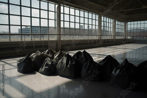 bags at a vacant transportation hub. Generative AI