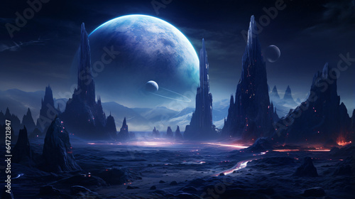 Futuristic fantasy landscape sci-fi landscape © Black
