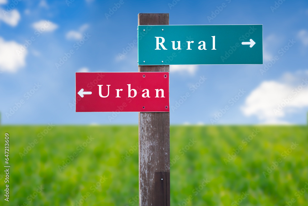 Street Sign the Direction Way to Rural versus Urban.