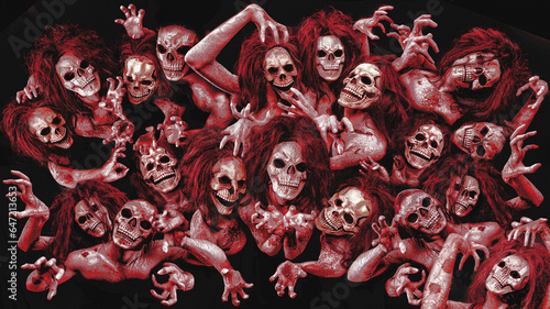 Φωτογραφία Halloween concept of many bloody ghosts and demons crowded together in hell