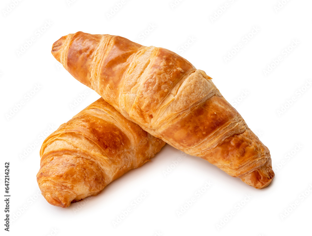 two piece of croissant in stack isolated on white background with clipping path