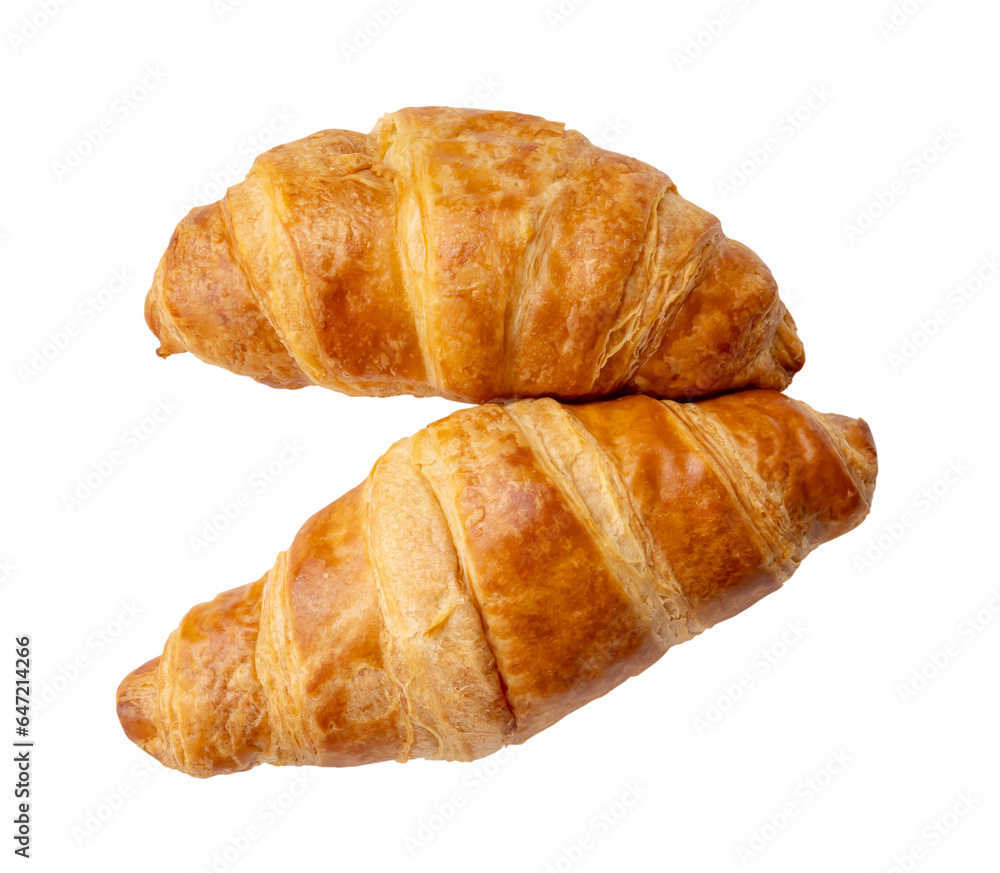 Top view of two piece of croissant in stack isolated on white background with clipping path in png file format
