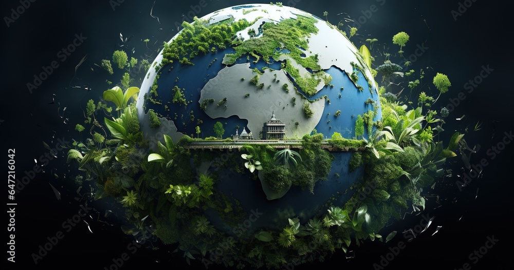 Planet Earth in eco-steel. World map. Ecological concept.