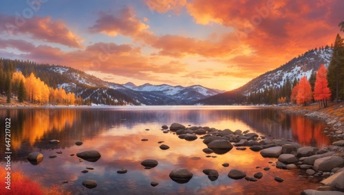"Autumn Serenity: Donner Lake Sunset Reflections"