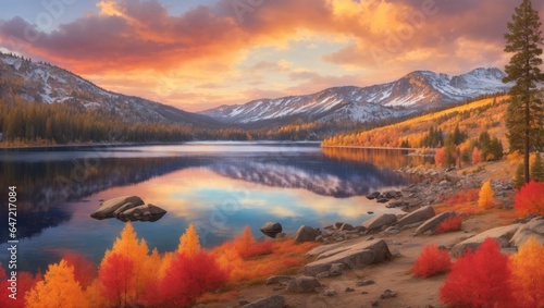 "Autumn Serenity: Donner Lake Sunset Reflections"