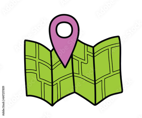 Doodle gps map icon. Location hand drawn vector icon.