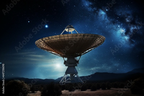 satellite dish against starry sky, facing forward. Generative AI