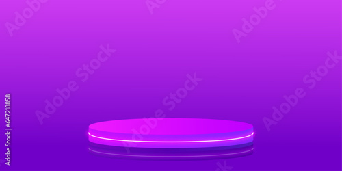 Realistic 3d display podium for products. Empty stage. Violet and blue modern decor element. Vector illustration.