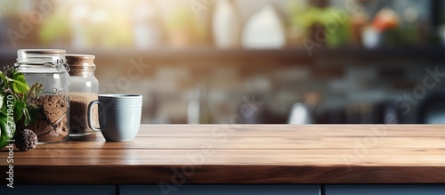 Blurred kitchen background with a tabletop