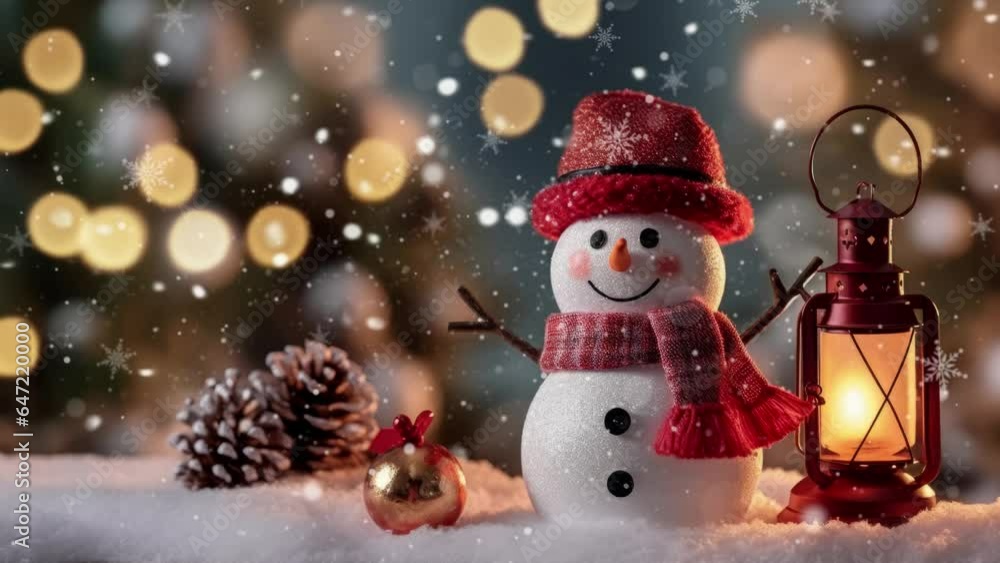 Funny Snowman Smiling on Snowfall Background. Beautiful 3d Cartoon Animation. Animated Greeting Card New Years Eve. Funny Snowman Smiling on Snowfall Background. Beautiful 3d Cartoon Animation. Animated Greeting Card New Years Eve.