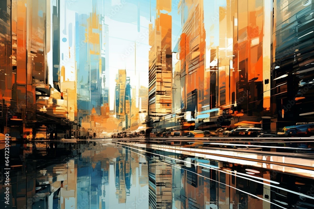 cityscape with digital distortions. Generative AI