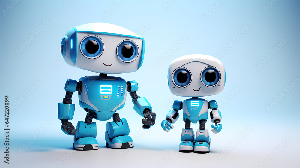 3d robot cartoon characters, adorable and cute looking, solid white background. Generative AI