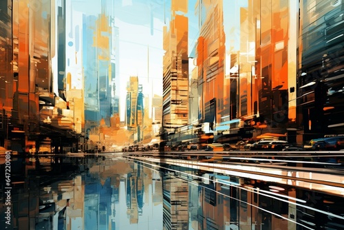 cityscape with digital distortions. Generative AI