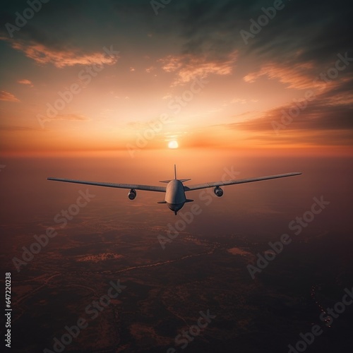 big long range unmanned aircraft, drone, flying at sunset © Carlos Dominique