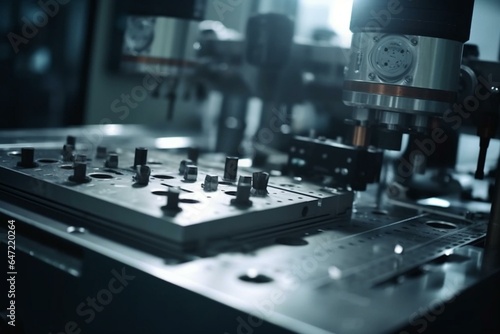 Blurred precision machine in factory. Smart industry concept. Generative AI