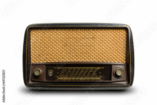 Antique radio on white background.