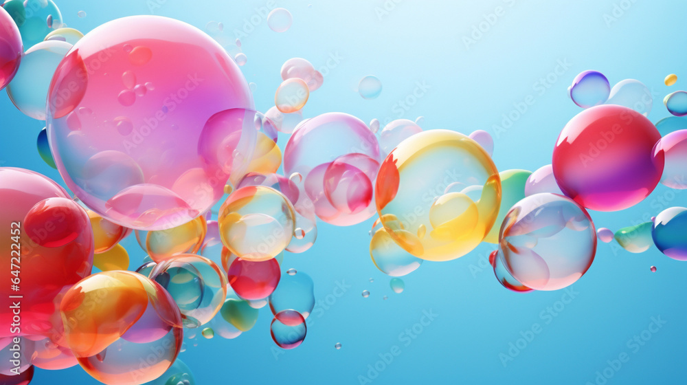 abstract pc desktop wallpaper background with flying bubbles - obrazy, fototapety, plakaty 