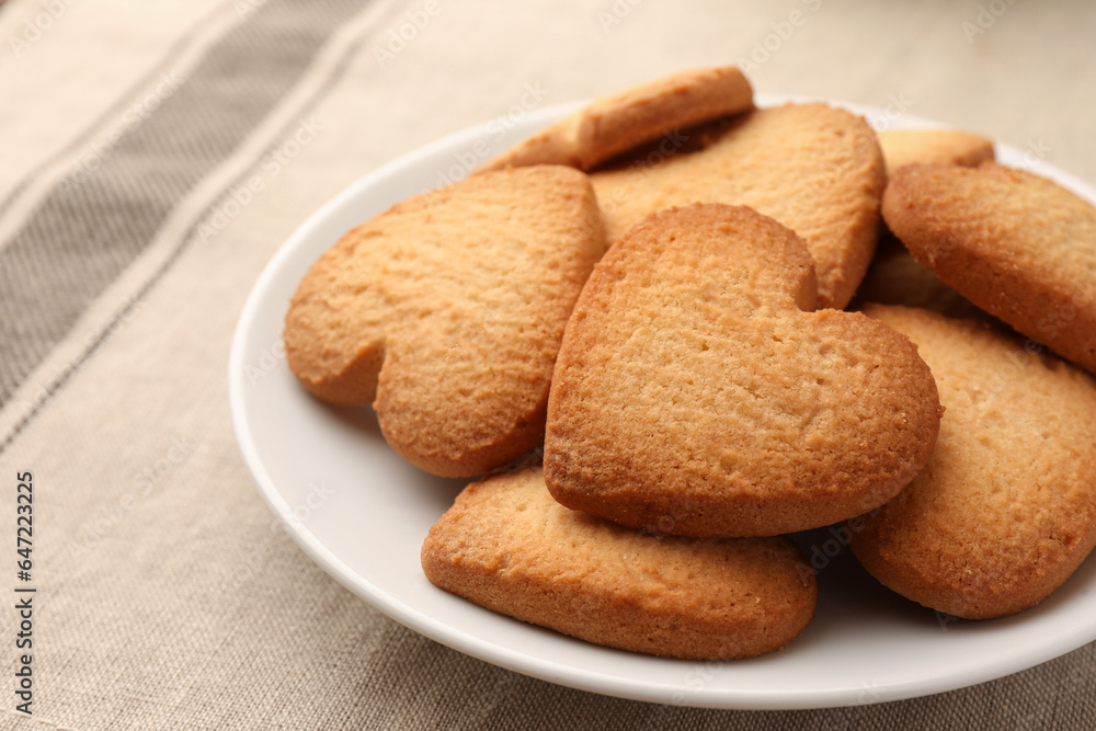 Heart shaped Danish butter cookies on table, closeup Heart shaped Danish butter cookies on table, closeup