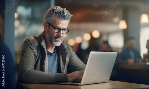 man working on laptop in cafe