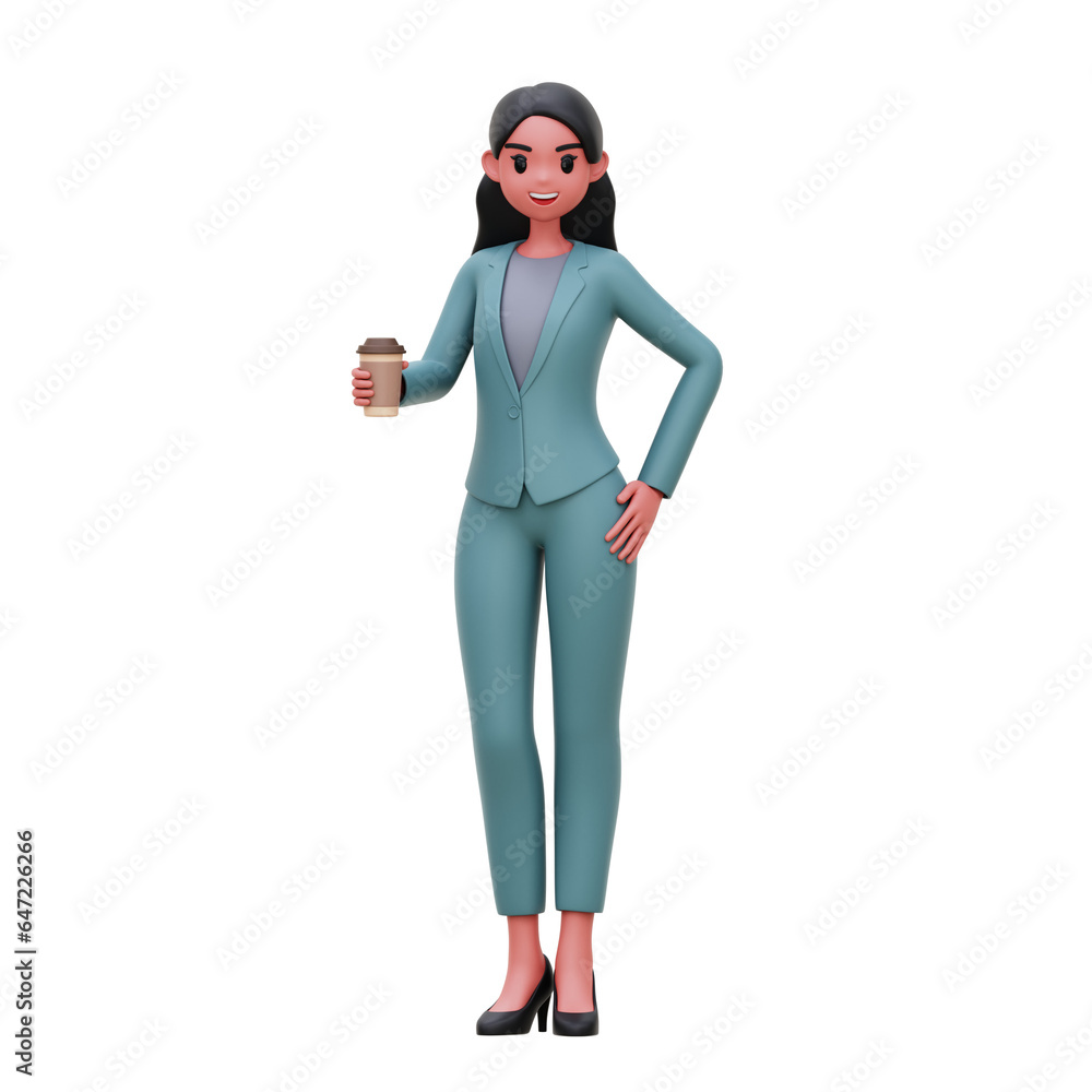 Business Woman Holding Coffee Cup 3D Render Transparent Illustration Business Woman Holding Coffee Cup 3D Render Transparent Illustration