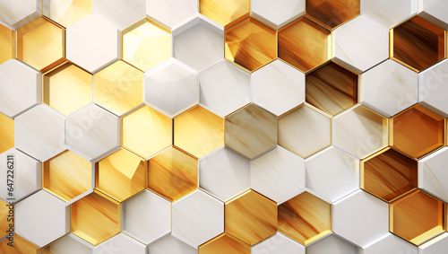 Golden Hexagonal Luxury Wallpaper - 3D Rendering © IgnacioJulian