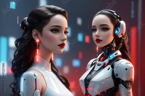 Super beautiful Girl Ai robot, technology concept photo