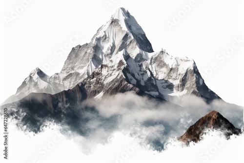 PNG image with snowy mountains on a transparent background. Generative AI