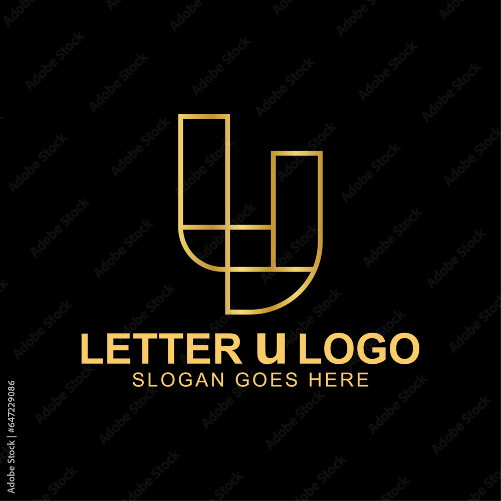 U letter logo vector. Initial letter logo, golden text on black background U letter logo vector. Initial letter logo, golden text on black background