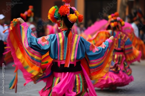  Young adults dancing outdoors enjoying traditional festival wearing colorful costumes 