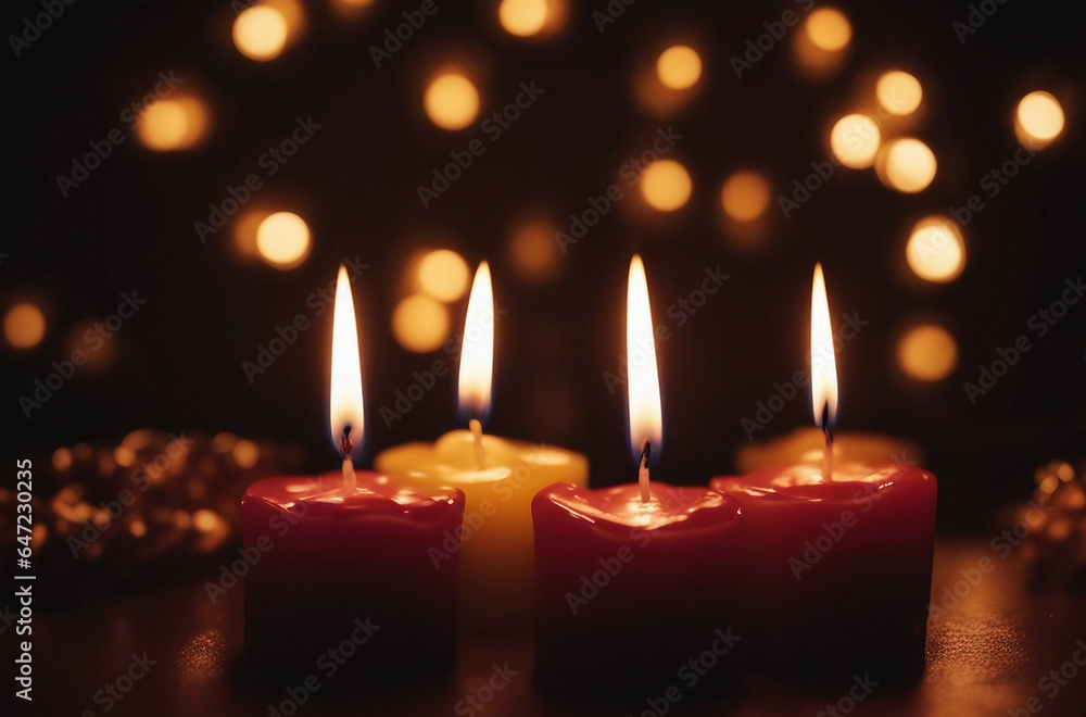 Birthday burning candles in line on dark background