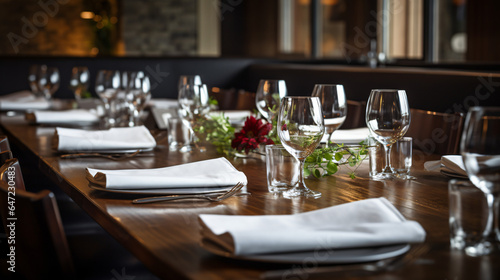Restaurant tables with silverware and glasses ready