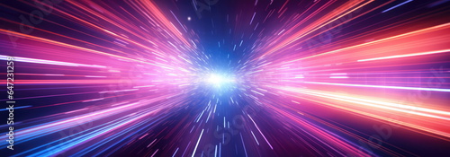 Light speed  hyperspace  space warp background. colorful streaks of light gathering towards the event horizon. 