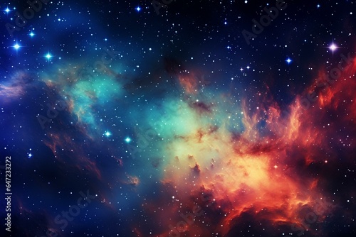 Colorful shining stars and nebula create an outer space background with an infinite magical galaxy. Generative AI